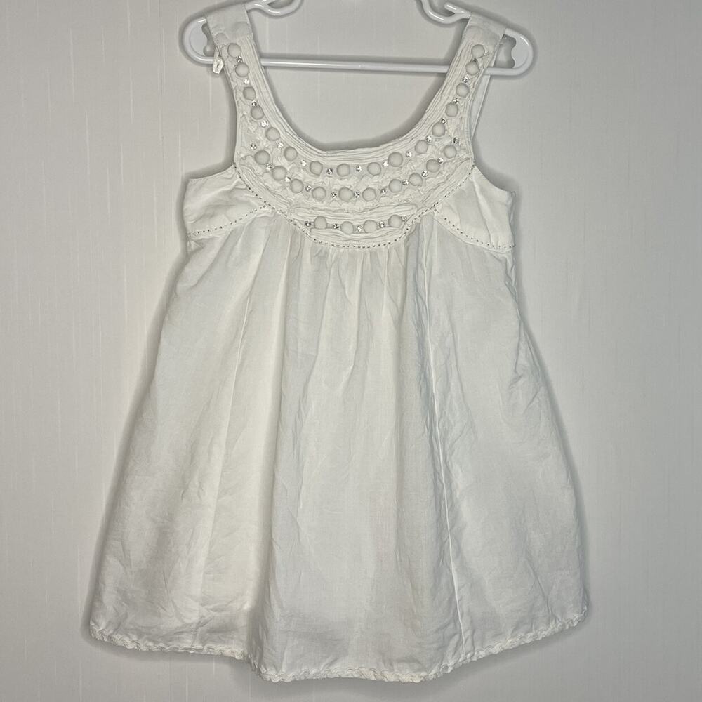 Monsoon White Cotton Sparkle Smocked Summer Top Size 8/9